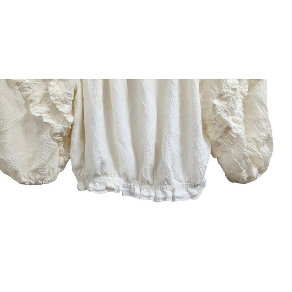 Ramy Brook Cream Ruffle Peasant Blouse M Puff Sleeve Boho Chic Crinkle Top Silk - Picture 4 of 9